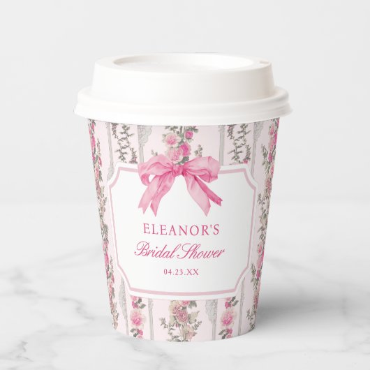 トワール コケット ピンク リボン ウェディング シャワー ギフト 紙コップ (正面)
