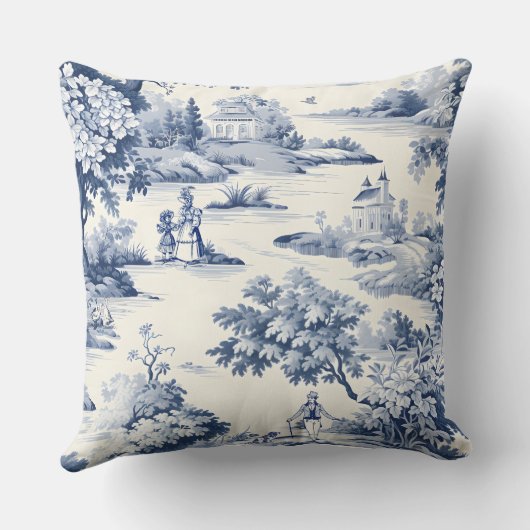 トワール・ド・ジュイ、ブルーとホワイト、磁器、 クッション (裏面)