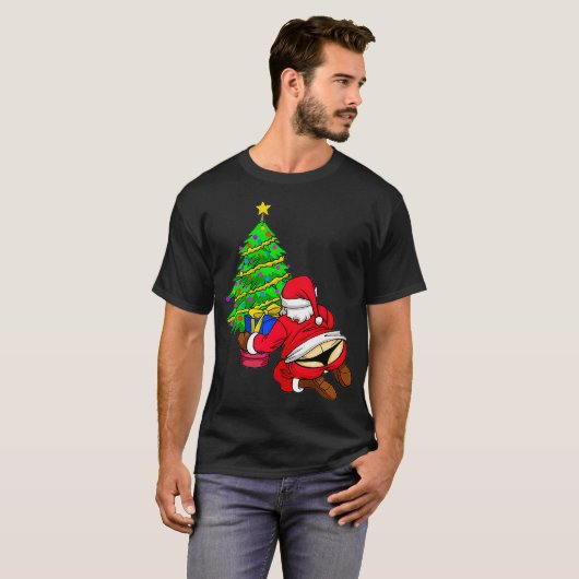 トンおもしろいクリスマスの木に贈られるサンタクロース Tシャツ (正面フル)