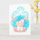 トンのおもしろい男の子1st誕生日ブルーヘアユニコーン カード (黄色い花)