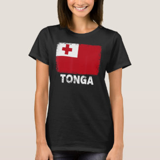 トンガ国旗でトンガ人女性男性を支援 Tシャツ