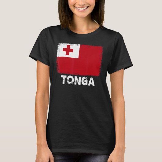 トンガ国旗でトンガ人女性男性を支援 Tシャツ (正面)