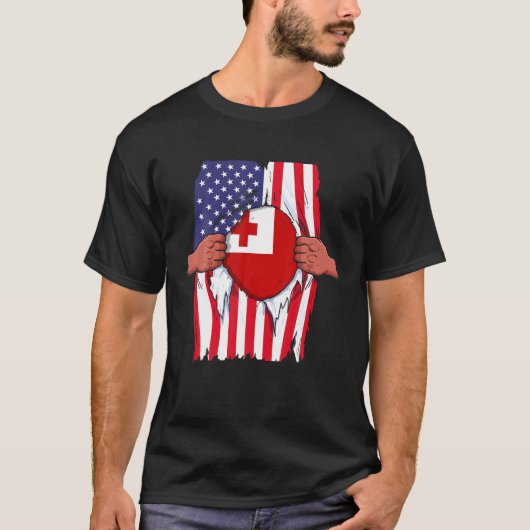 トンガ国旗の血マイホームプライドトンガンアメリ Tシャツ (正面)