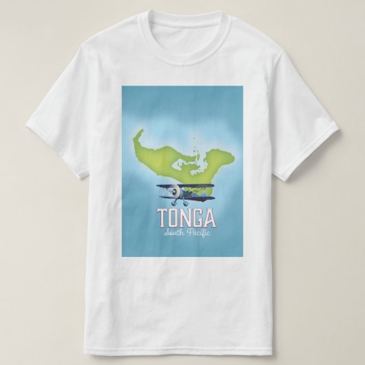 トンガ地図フライト旅行ポスター Tシャツ (デザイン正面)