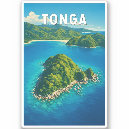 トンガ イラスト 旅行 アート ヴィンテージ シール (正面)