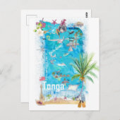 トンガ ポリネシア イラスト旅行地図 ポストカード (正面/裏面)