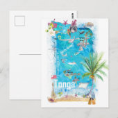 トンガ ポリネシア イラスト トラベル マップ ポストカード (正面/裏面)