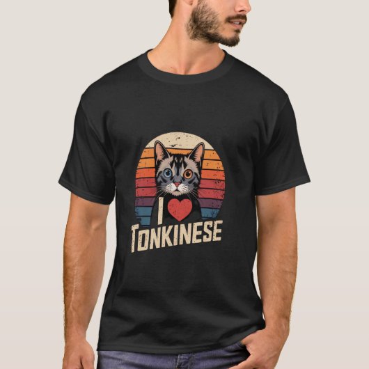 トンキニーズのレトロな猫アートが好き Tシャツ (正面)