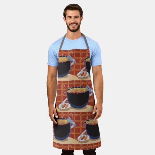 トングおもしろいと串焼き付き漫画BBQグリル エプロン (着用した状態)