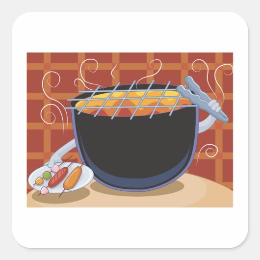 トングおもしろいと串焼き付き漫画BBQグリル スクエアシール (正面)