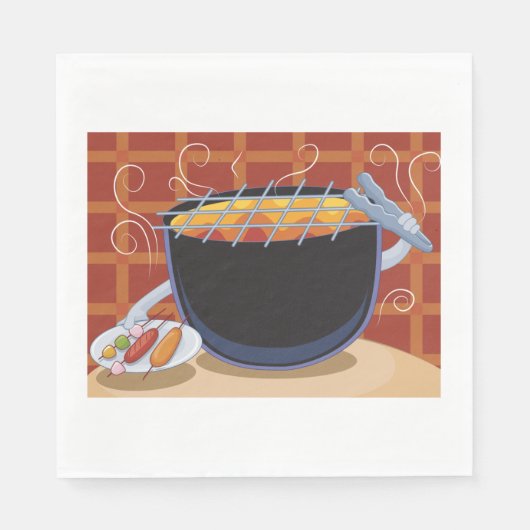 トングおもしろいと串焼き付き漫画BBQグリル スタンダードランチョンナプキン (正面)