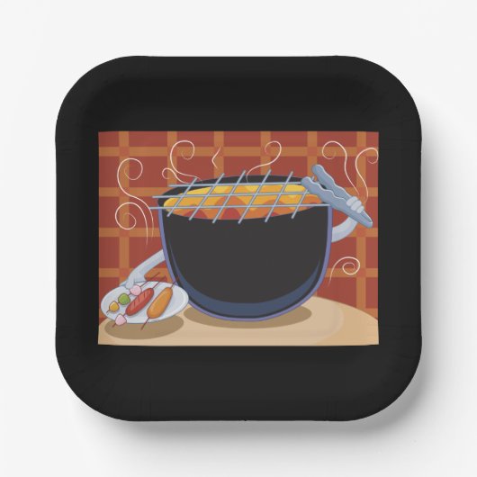 トングおもしろいと串焼き付き漫画BBQグリル ペーパープレート (正面)