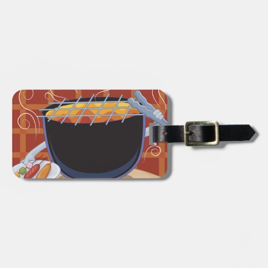 トングおもしろいと串焼き付き漫画BBQグリル ラゲッジタグ (正面横)