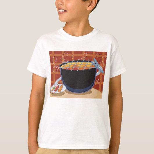 トングおもしろいと串焼き付き漫画BBQグリル Tシャツ (正面)