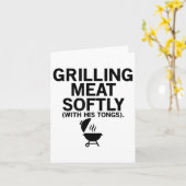 トングのバーベキューの部分で柔らかく焼きおもしろい肉を カード (黄色い花)