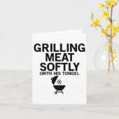 トングのバーベキューの部分で柔らかく焼きおもしろい肉を カード (黄色い花)