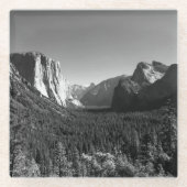 トンネルビューヨセミテバレーモノクロ写真 ガラスコースター (正面)