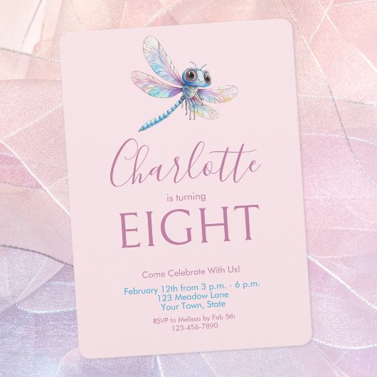 トンフライウォーターカラーピンクガールズ誕生日 招待状