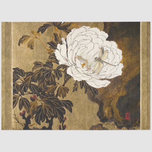 トンフライオンヴィンテージ植物性金ゴールド牡丹日本の 薄葉紙 (正面)