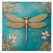 トンフライターコイズティール(緑がかった色)&金ゴールドフェイクレリーフ、 浮き彫りアジア タイル (正面)