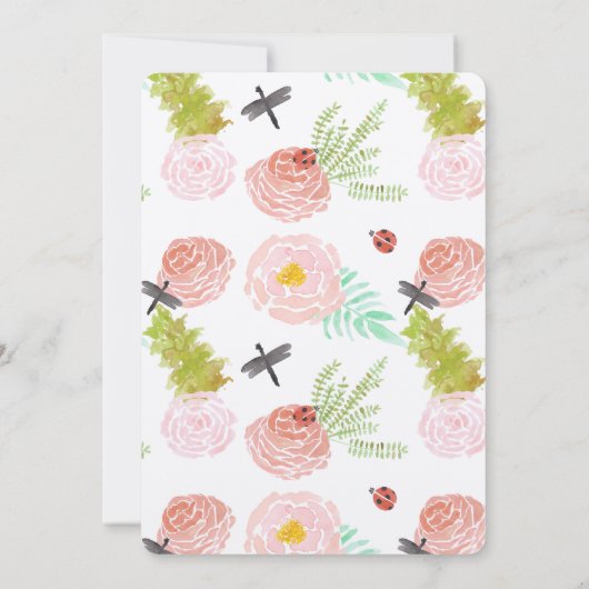 トンフライバラウォーターカラーガーデンブライダルシャワー 招待状 (裏面)