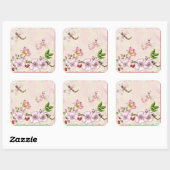 トンフライピンクさくらんぼブロッサムストーリーイラストレーション スクエアシール (シート)