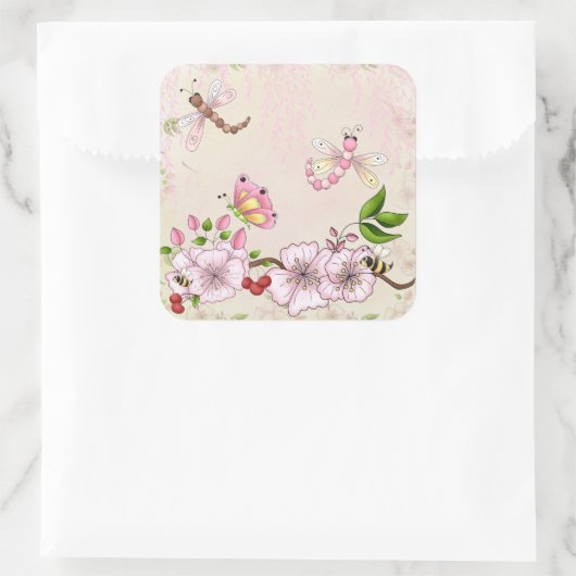 トンフライピンクさくらんぼブロッサムストーリーイラストレーション スクエアシール (バッグ)