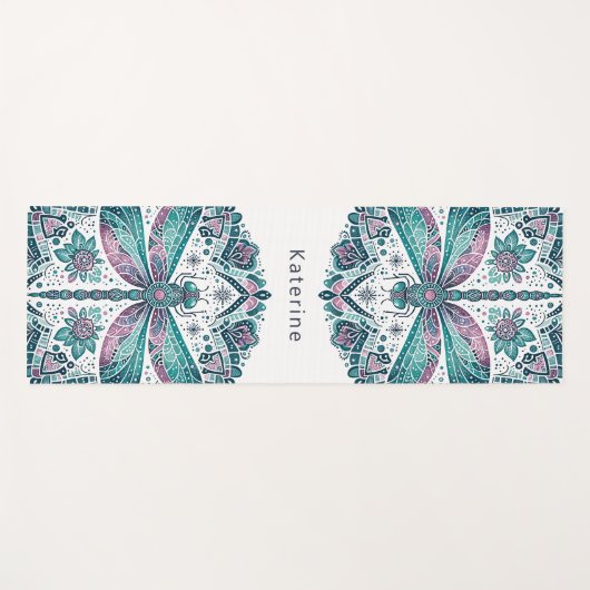 トンフライフローラマンダラメディテーションターコイズ ヨガマット (正面(横))