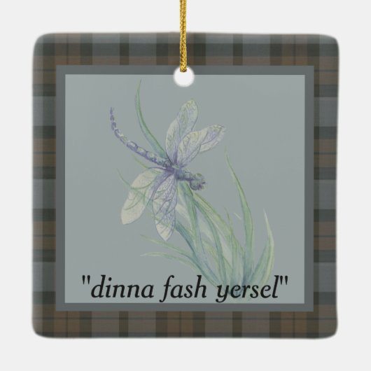 トンフライ水色フレーザークランタータンチェックグレーブルー セラミックオーナメント (裏面)