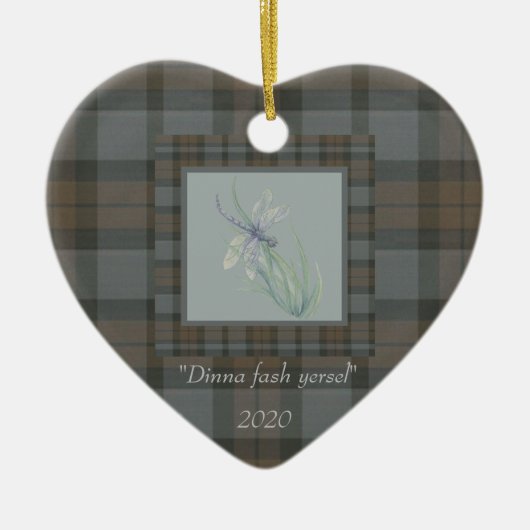 トンフライ水色フレーザークランタータンチェックグレーブルー セラミックオーナメント (正面)