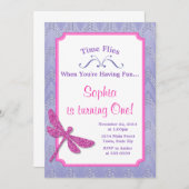 トンフライ誕生日招待状ピンクグリッターガール 招待状 (正面/裏面)