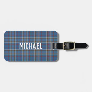 トンプソンクランのタータンチェック ブルーグレー Plaid カスタム ラゲッジタグ