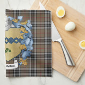 トンプソン家紋と狩りタータンチェック（アイルランド） キッチンタオル (四つ折り)