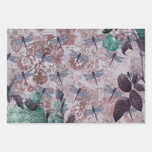 トンボとパープルフローラ新聞 ラッピングペーパーシート (正面)