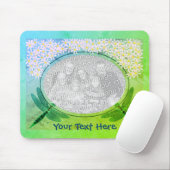 トンボとピンクのデイジー花フォトフレーム マウスパッド (マウス)