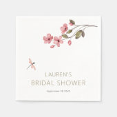 トンボとピンクブロッサムブライダルシャワー スタンダードカクテルナプキン (正面)