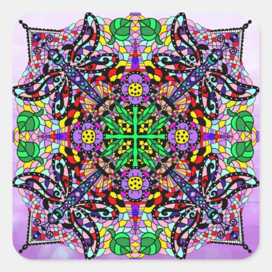 トンボとフラワーマンダラカラフル スクエアシール (正面)