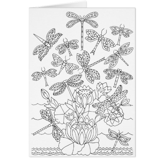 トンボとユリの着色カード (正面)
