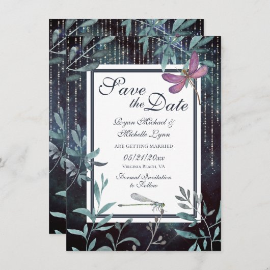 トンボとライト夕べ庭園の結婚式 セーブザデート (正面/裏面)