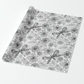 トンボと花のドードルラッピング紙 ラッピングペーパー (アンロールド)