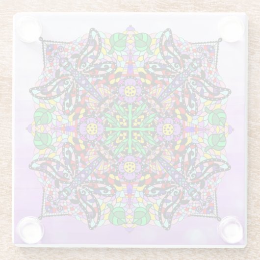 トンボと花をテーマにした紫カラフル ガラスコースター (裏面)