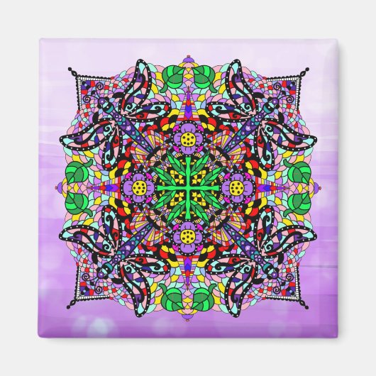 トンボと花をテーマにした紫カラフル マグネット (正面)