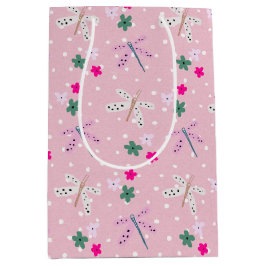 トンボと花オン水玉模様 ミディアムペーパーバッグ