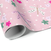 トンボと花オン水玉模様 ラッピングペーパー (ロールコーナー)