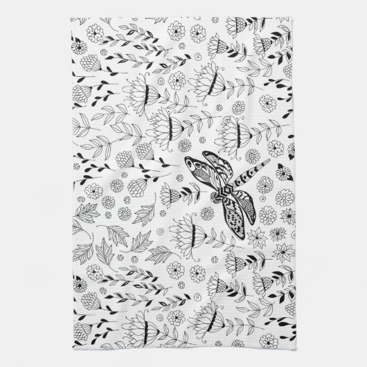 トンボと花 キッチンタオル (縦)