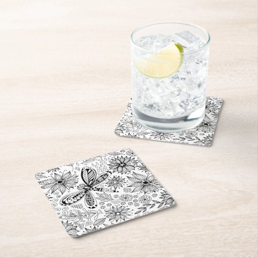 トンボと花 スクエアペーパーコースター (インサイチュ)