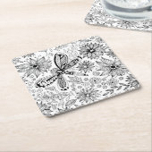 トンボと花 スクエアペーパーコースター (アングル)