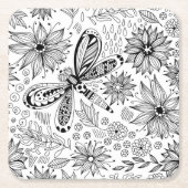 トンボと花 スクエアペーパーコースター (正面)