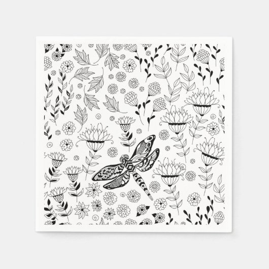 トンボと花 スタンダードカクテルナプキン (正面)