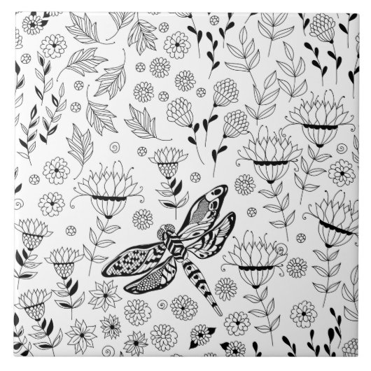 トンボと花 タイル (正面)